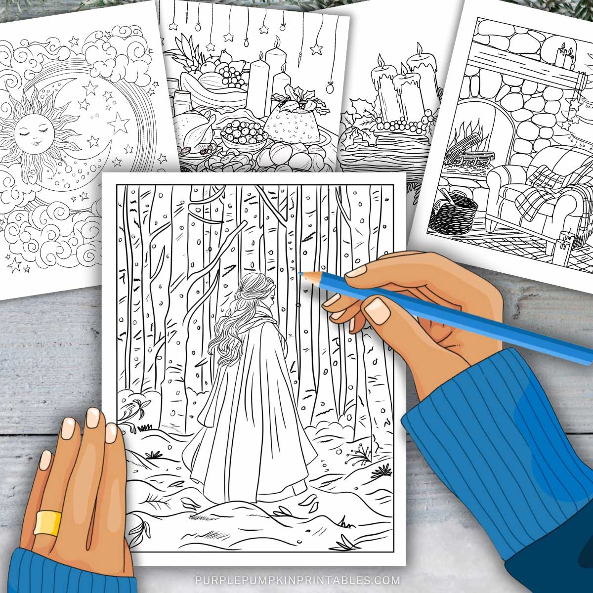 Printable Winter Solstice Coloring Book Bonus Procreate File 