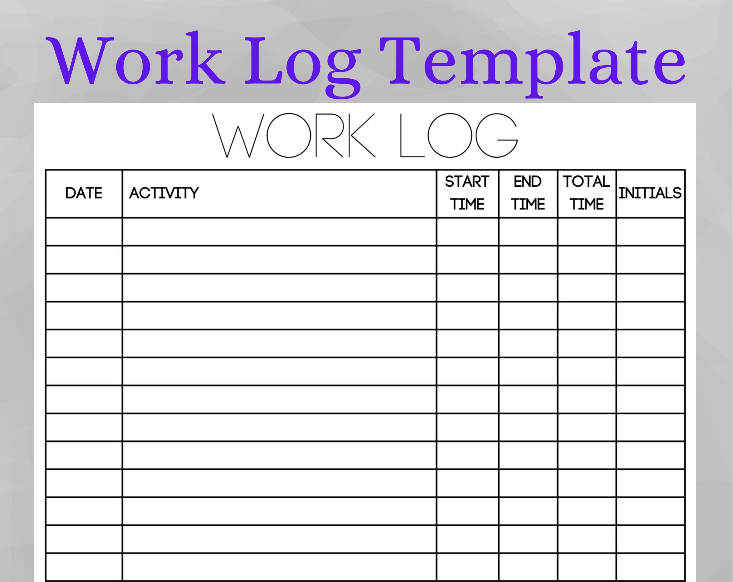printable work log template