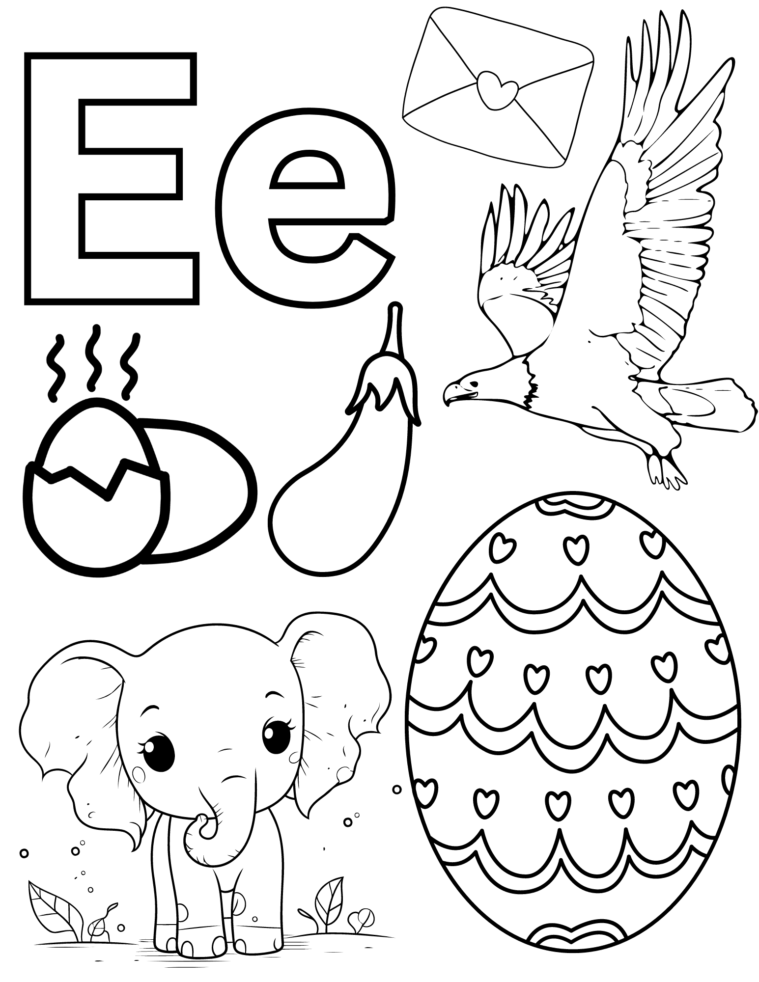 Printables Coloring Pages Letter E For Kids By Atolejessajoy85 