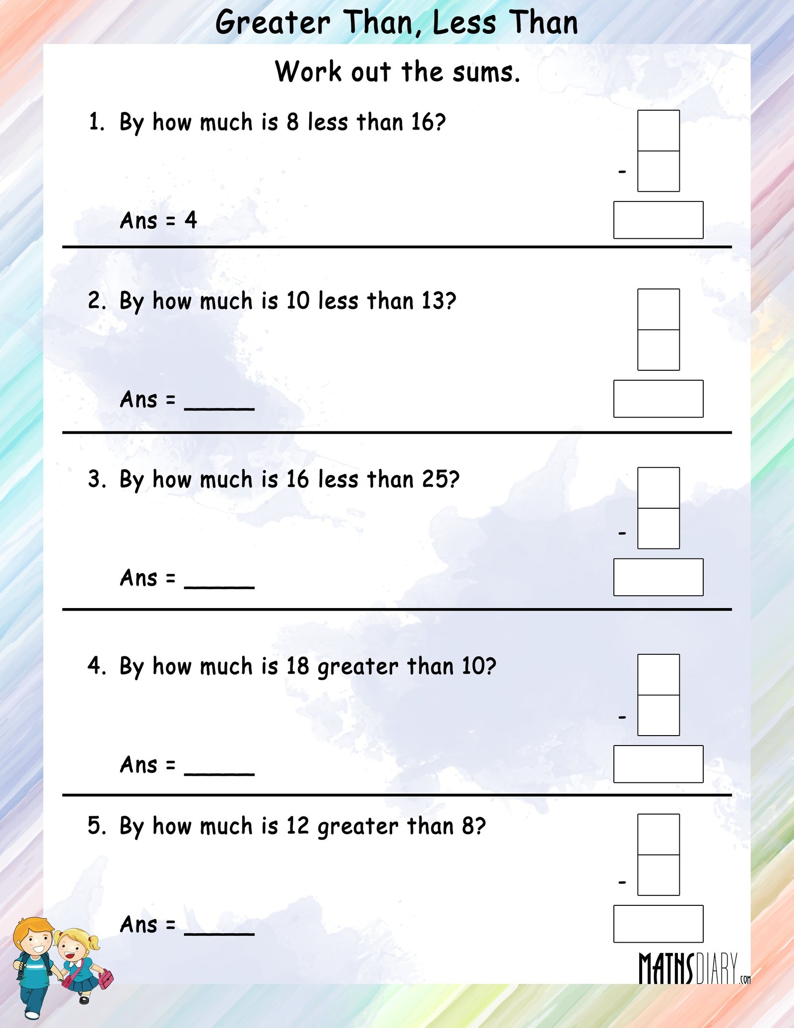 Problem Sums Of Greater Than And Less Than Math Worksheets MathsDiary
