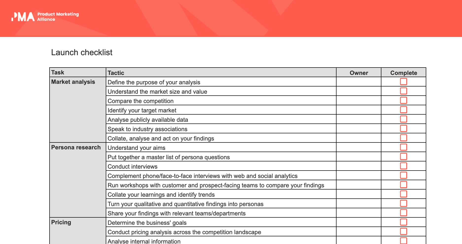 product marketing launch plan template