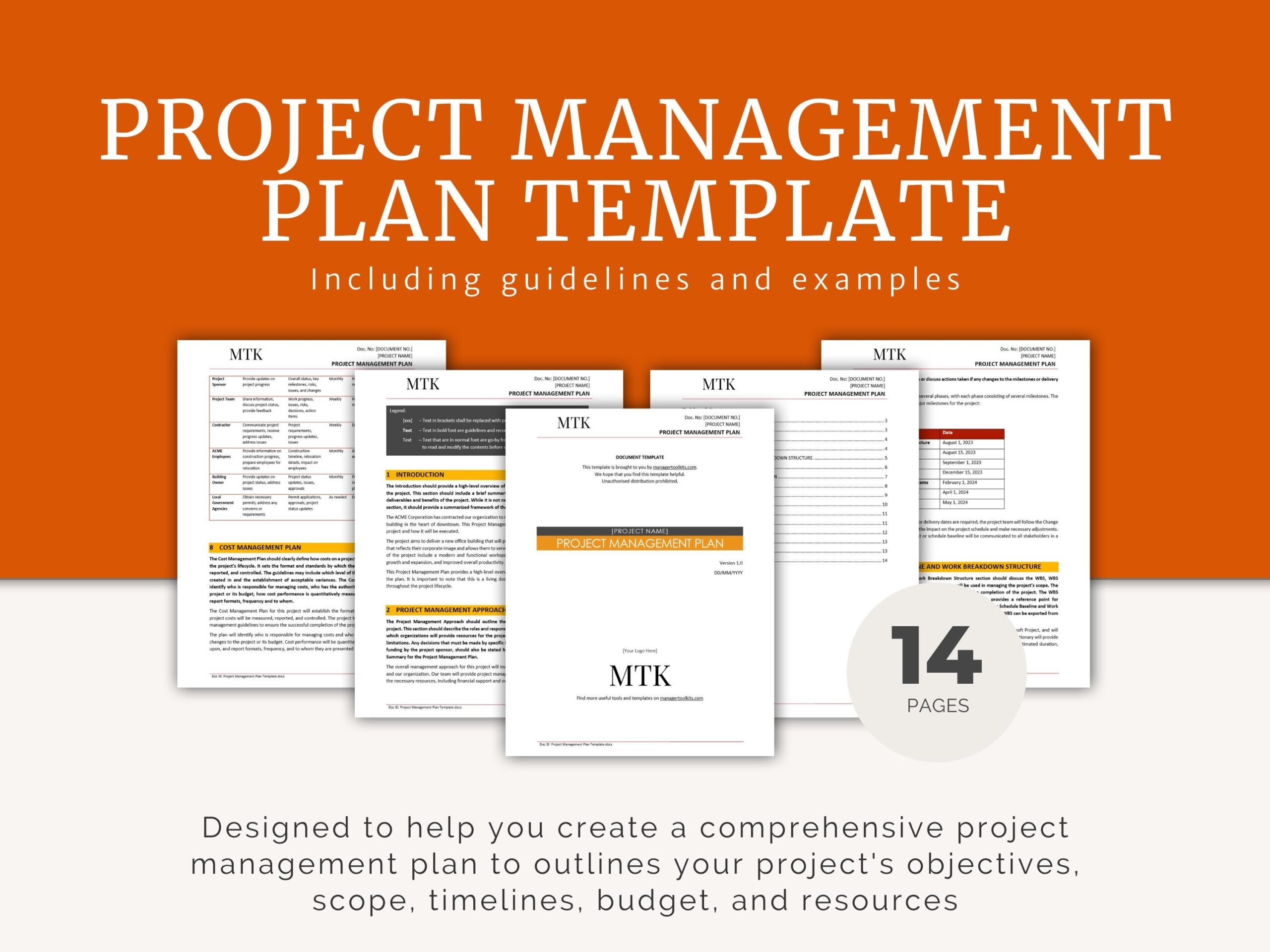 Project Management Plan Template Fully Editable MS Word With Examples PMP Project Management PMI Project Planning Etsy