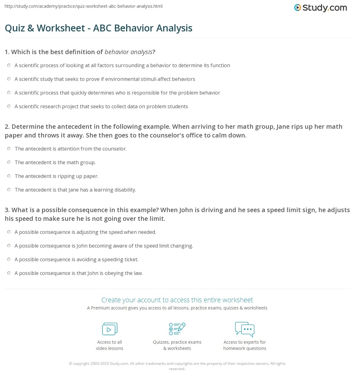 antecedent behavior consequence worksheet
