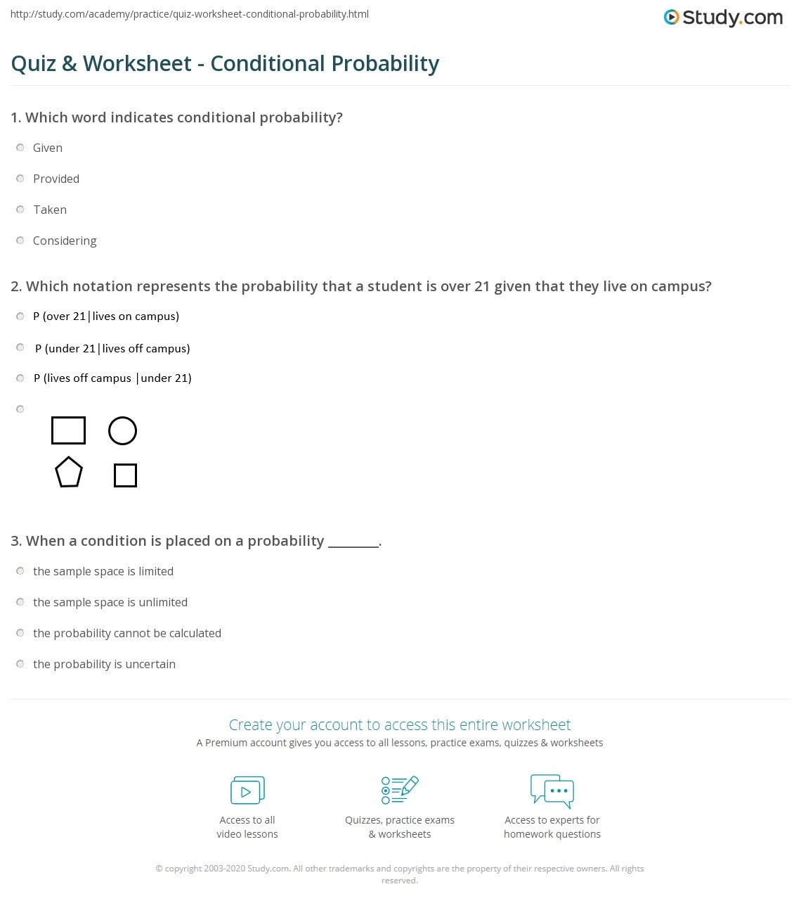 conditional probability worksheet