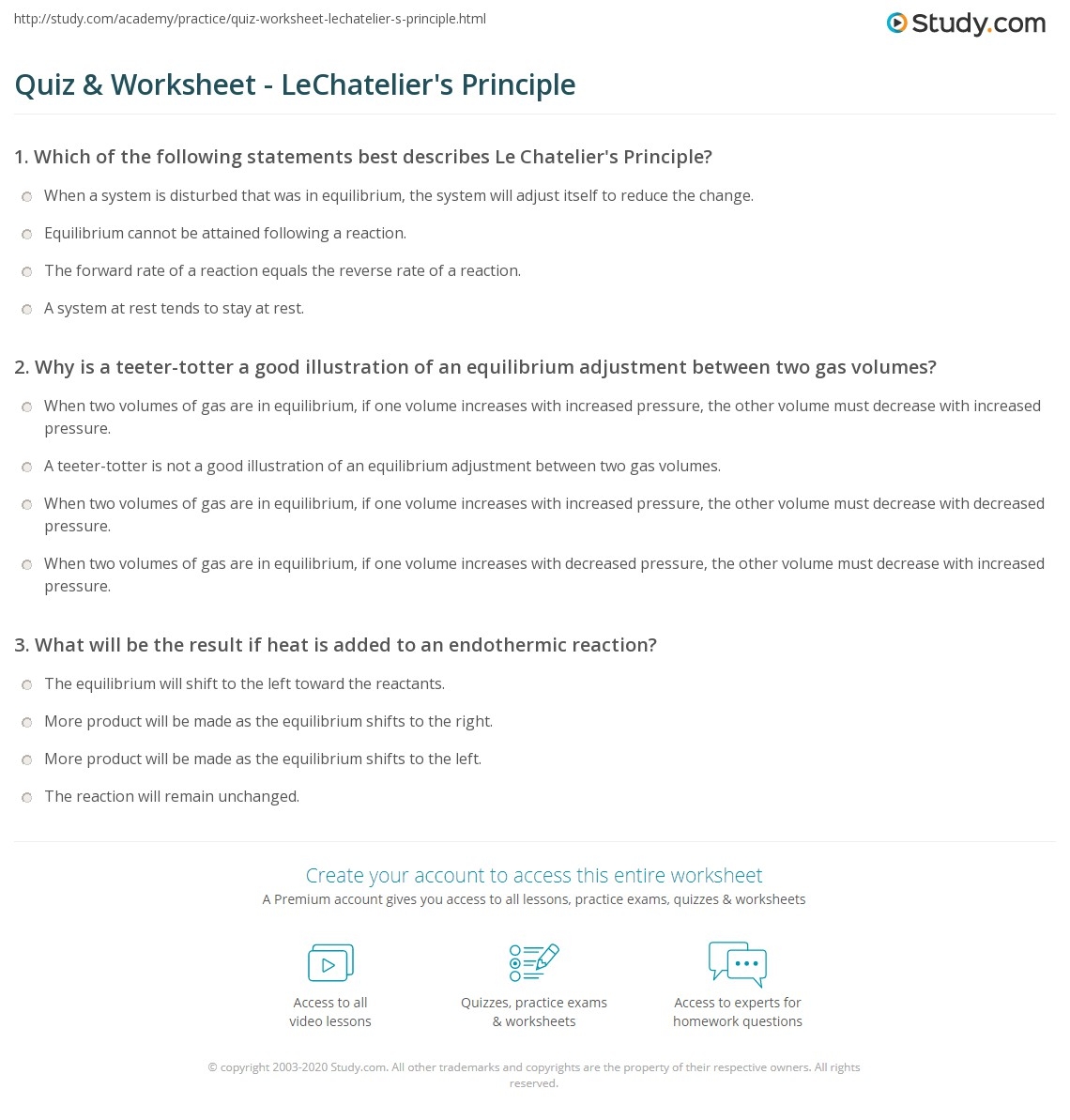 Quiz U0026 Worksheet LeChatelier s Principle Study