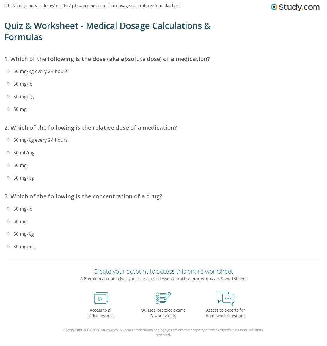 Quiz U0026 Worksheet Medical Dosage Calculations U0026 Formulas Study