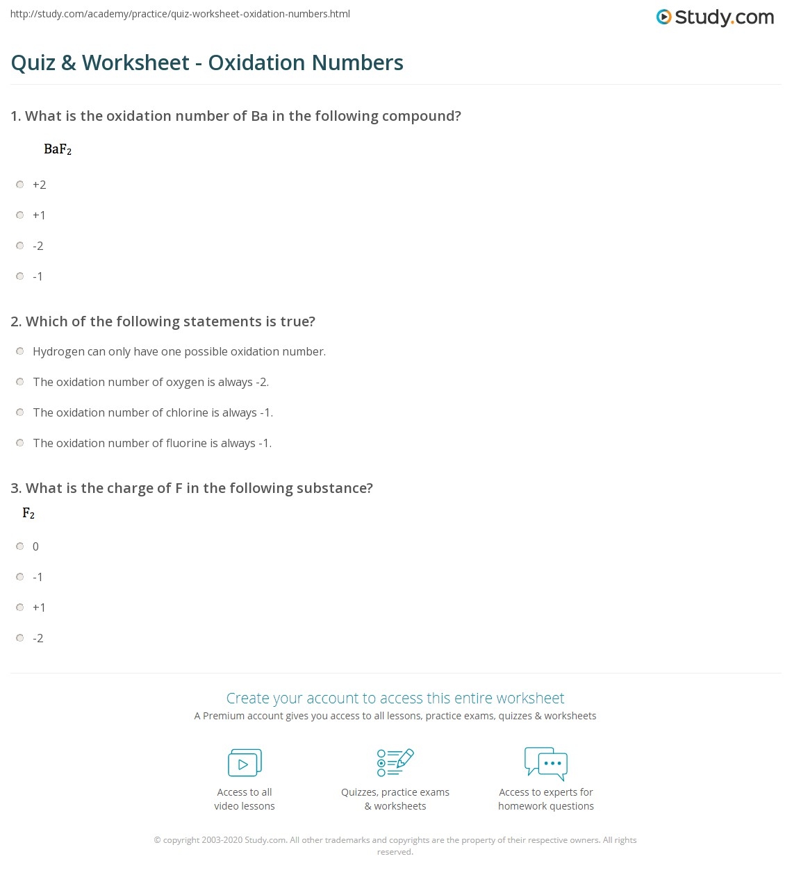 oxidation numbers worksheet