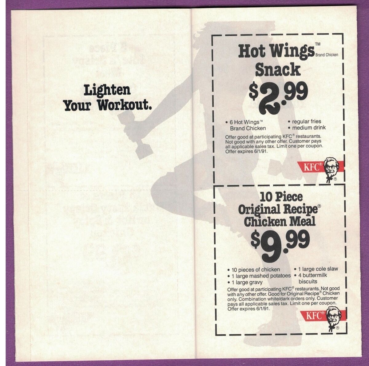 RARE VTG 1991 KENTUCKY FRIED CHICKEN COUPON BOOK LITE N CRISPY 
