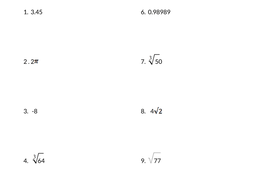 Rational And Irrational Numbers Worksheet Difference And Examples