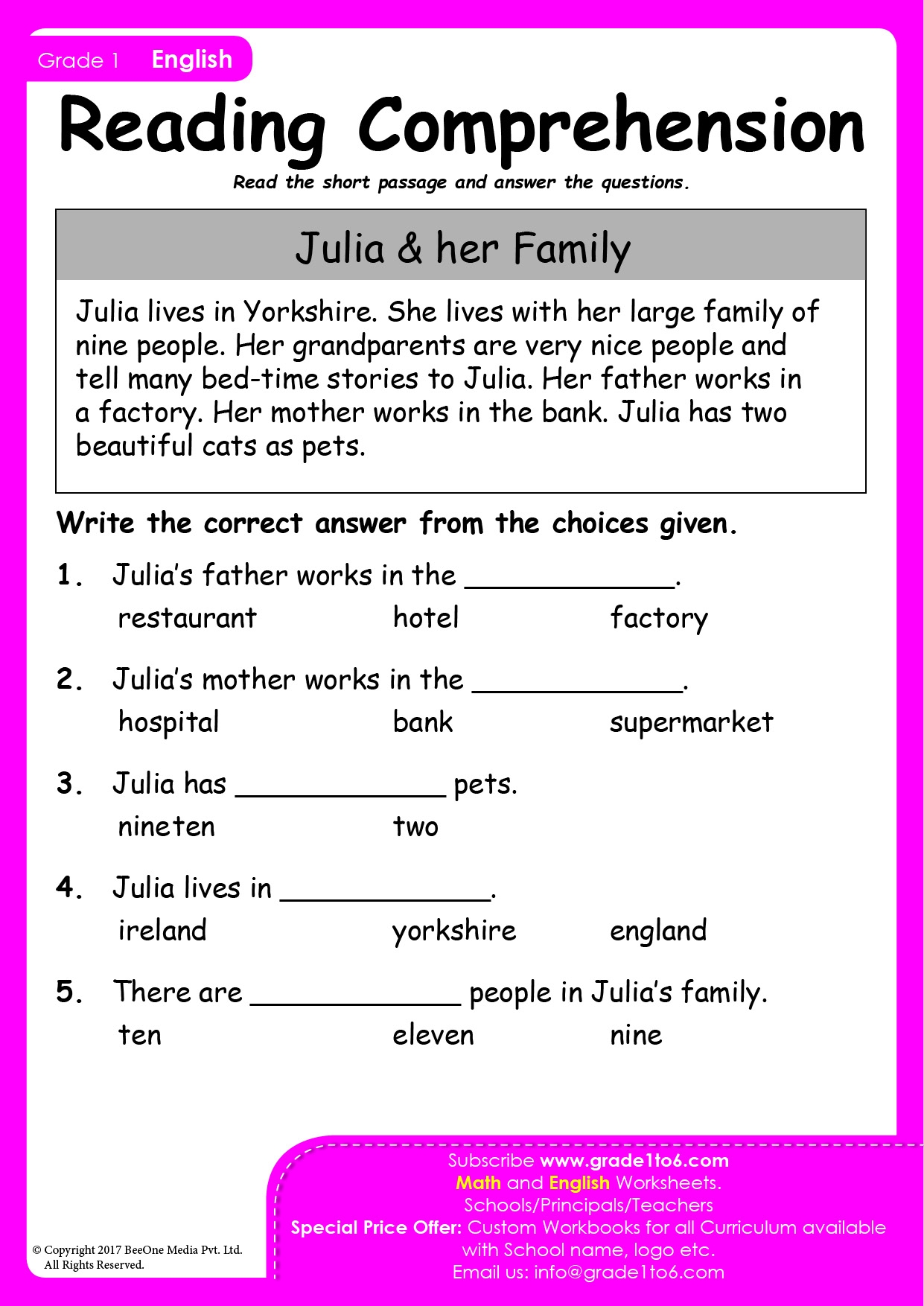 6th grade reading worksheets