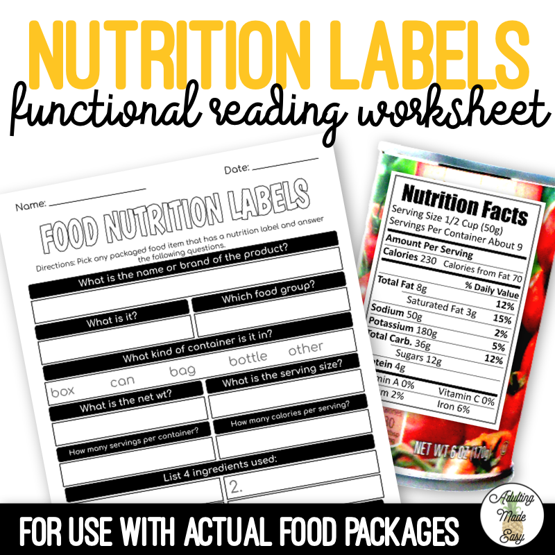 nutrition label worksheet
