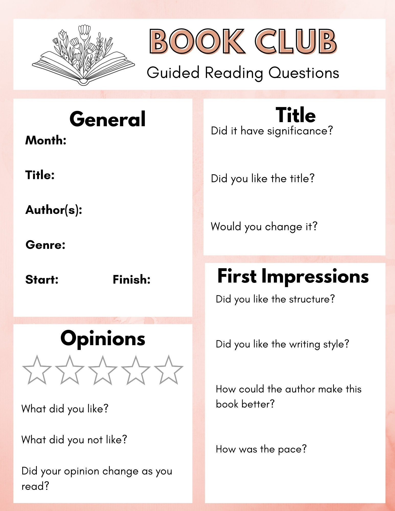 Ready To Print Book Club Questions PDF Etsy