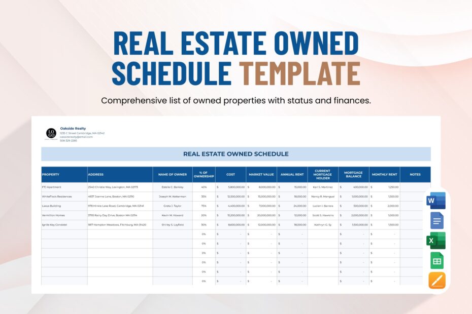 Real Estate Owned Schedule Template In Word Google Docs Apple