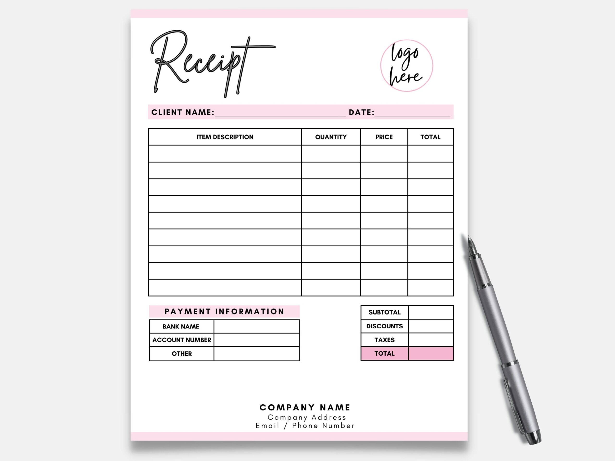 Receipt Template Small Business Receipt Custom Order Form Order Form Template Invoice Template Editable Order Receipt Form Receipt Etsy