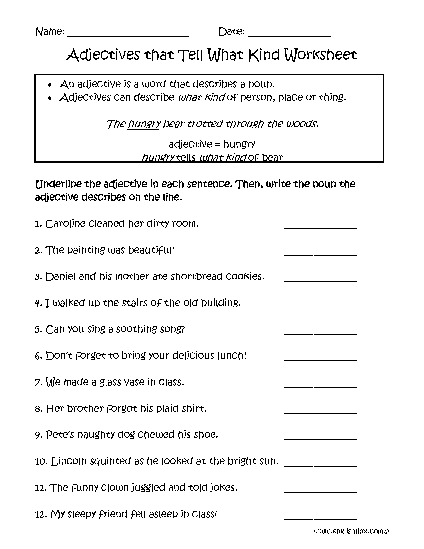 Regular Adjectives Worksheets Adjectives That Tell What Kind 