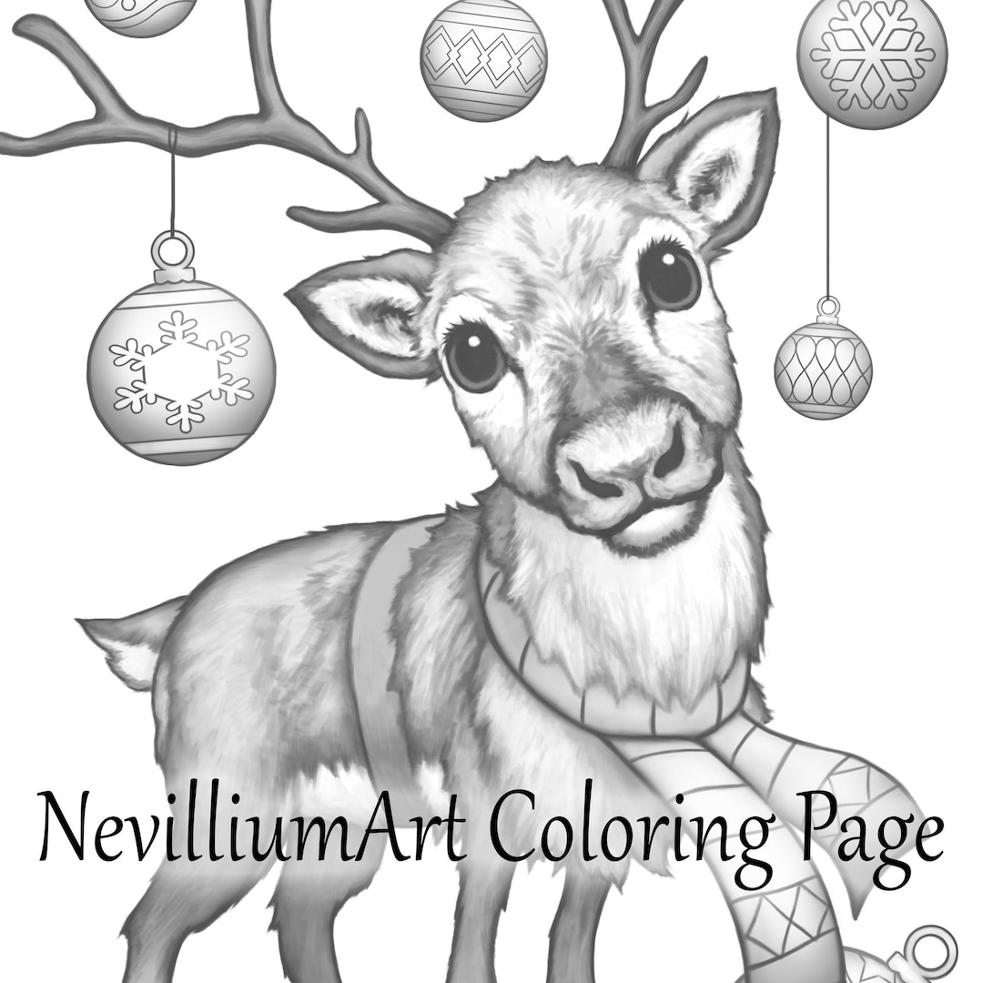 Reindeer Games Christmas Grayscale Coloring Page Nevilliumart Instant Download Printable JPEG U0026 PDF Files Etsy