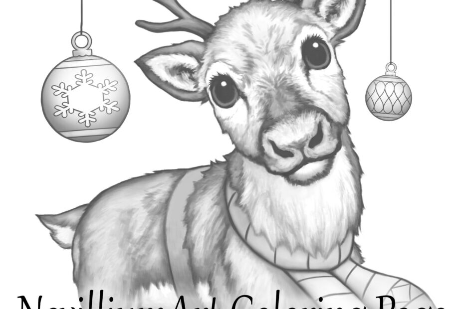 Reindeer Games Christmas Grayscale Coloring Page Nevilliumart Instant Download Printable JPEG U0026 PDF Files Etsy