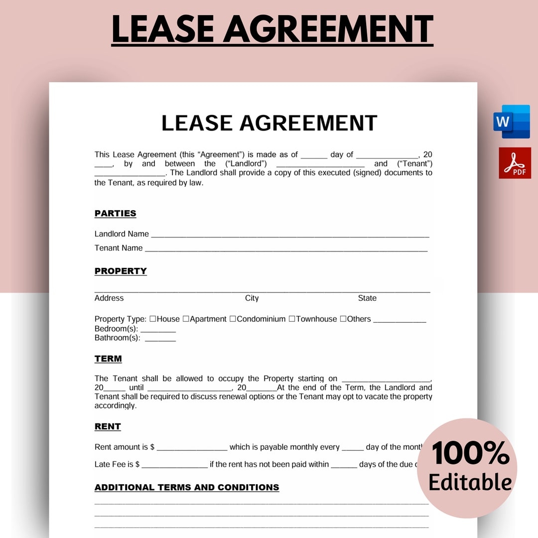 Rental Agreement Lease Contract Template Landlord Forms Worksheets Library
