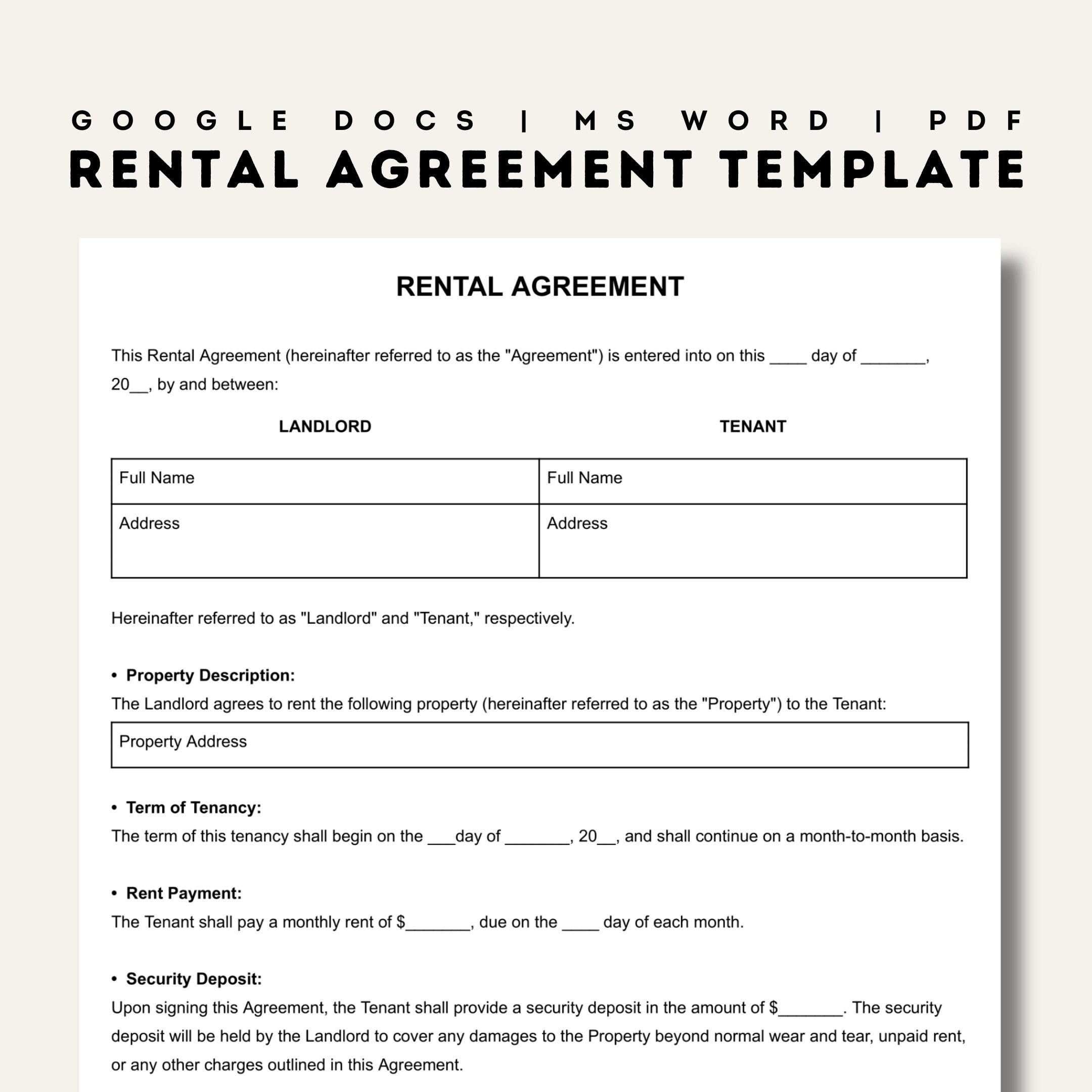 rental agreement template printable
