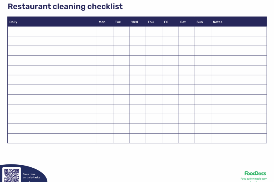 Restaurant Cleaning Checklist Template Free Download