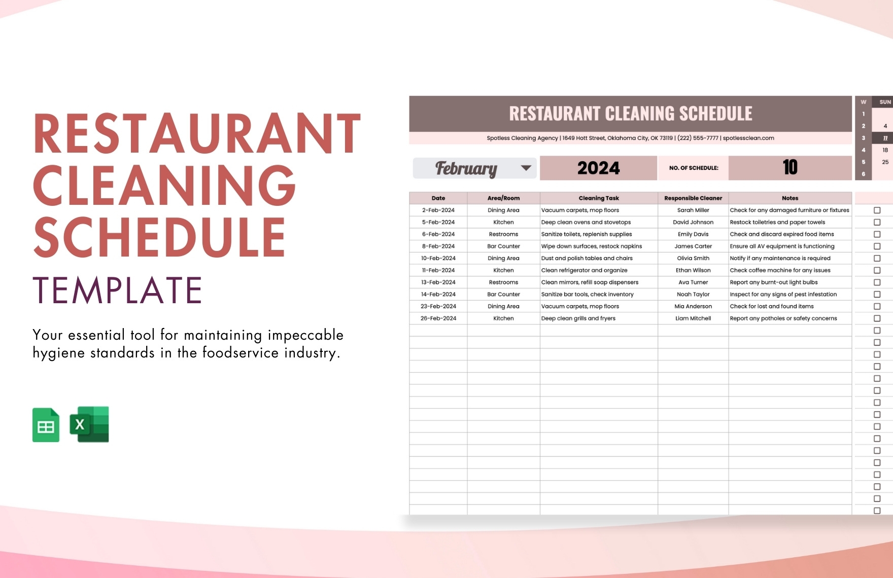 restaurant cleaning schedule template