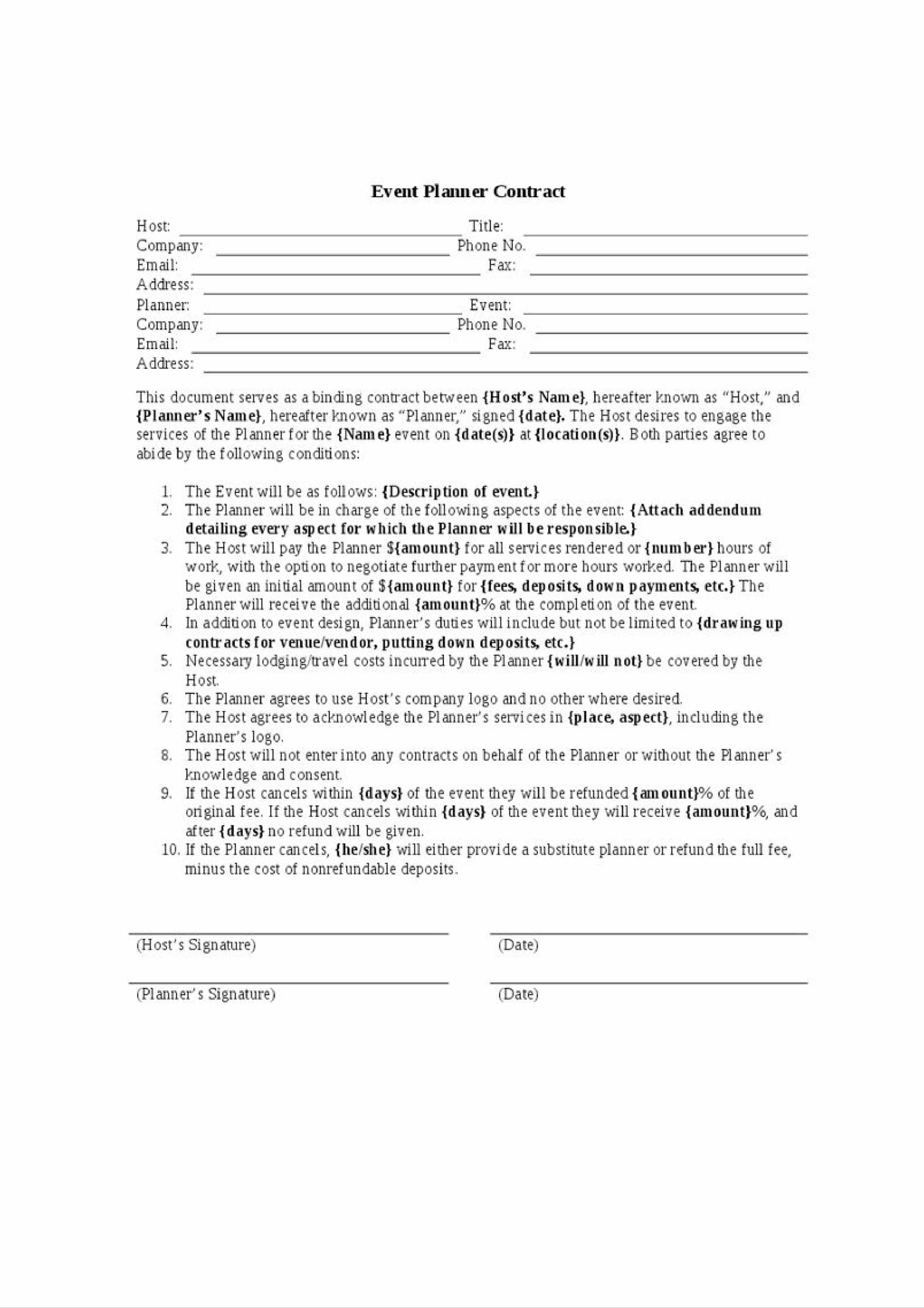 Restaurant Event Contracts For A Cafe Templates At 