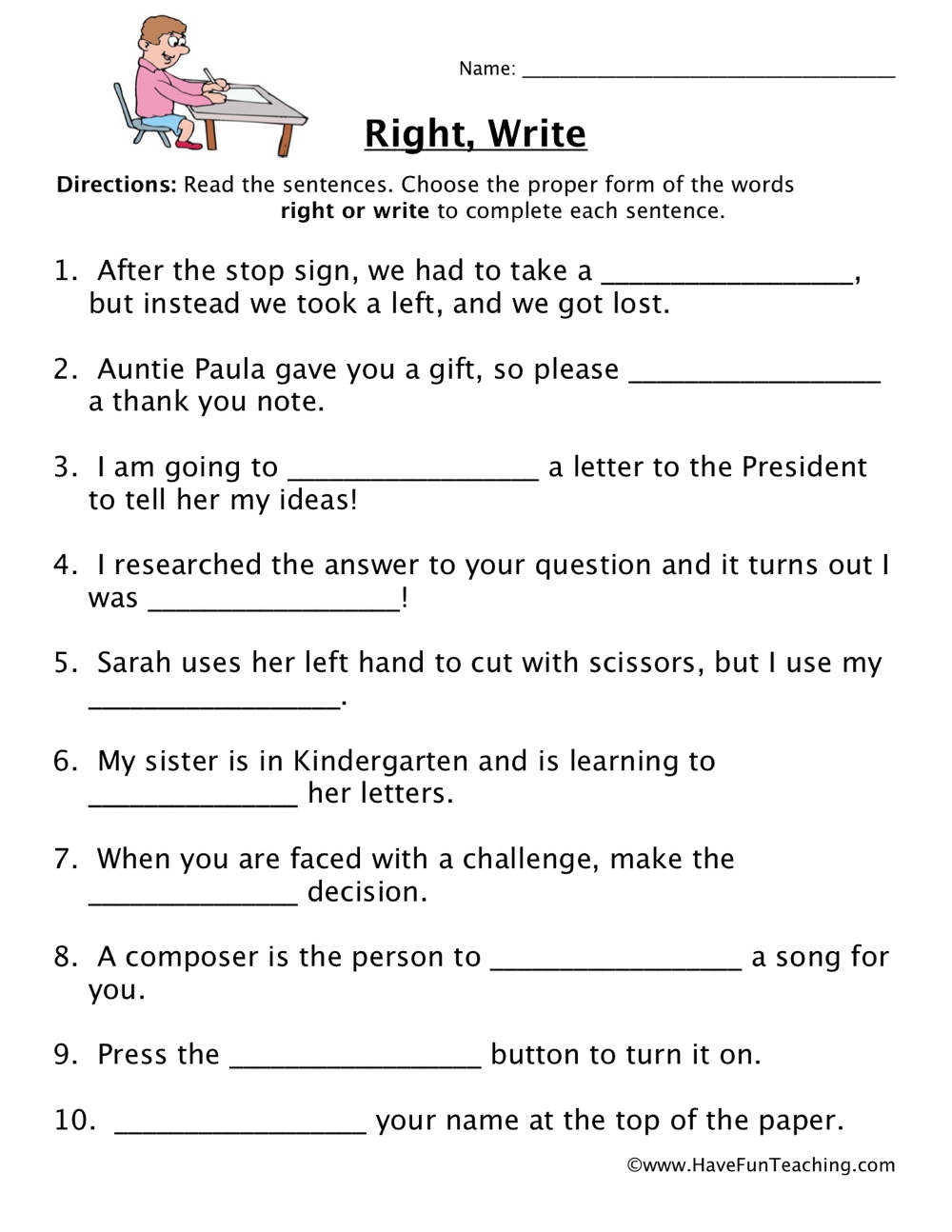 Right Write Homophones Worksheet Have Fun Teaching