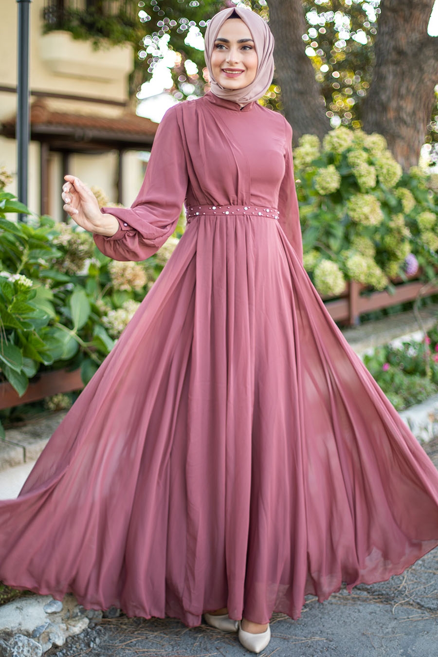ROSE COLOR EVENING DRESS