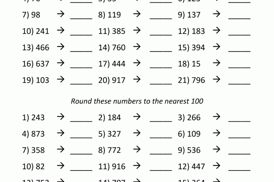 Rounding To The Nearest 100 Worksheets