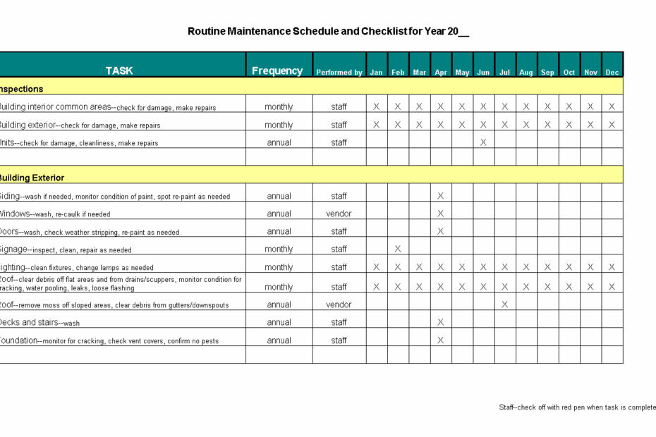 Routine Maintenance Schedule Checklist Templates At