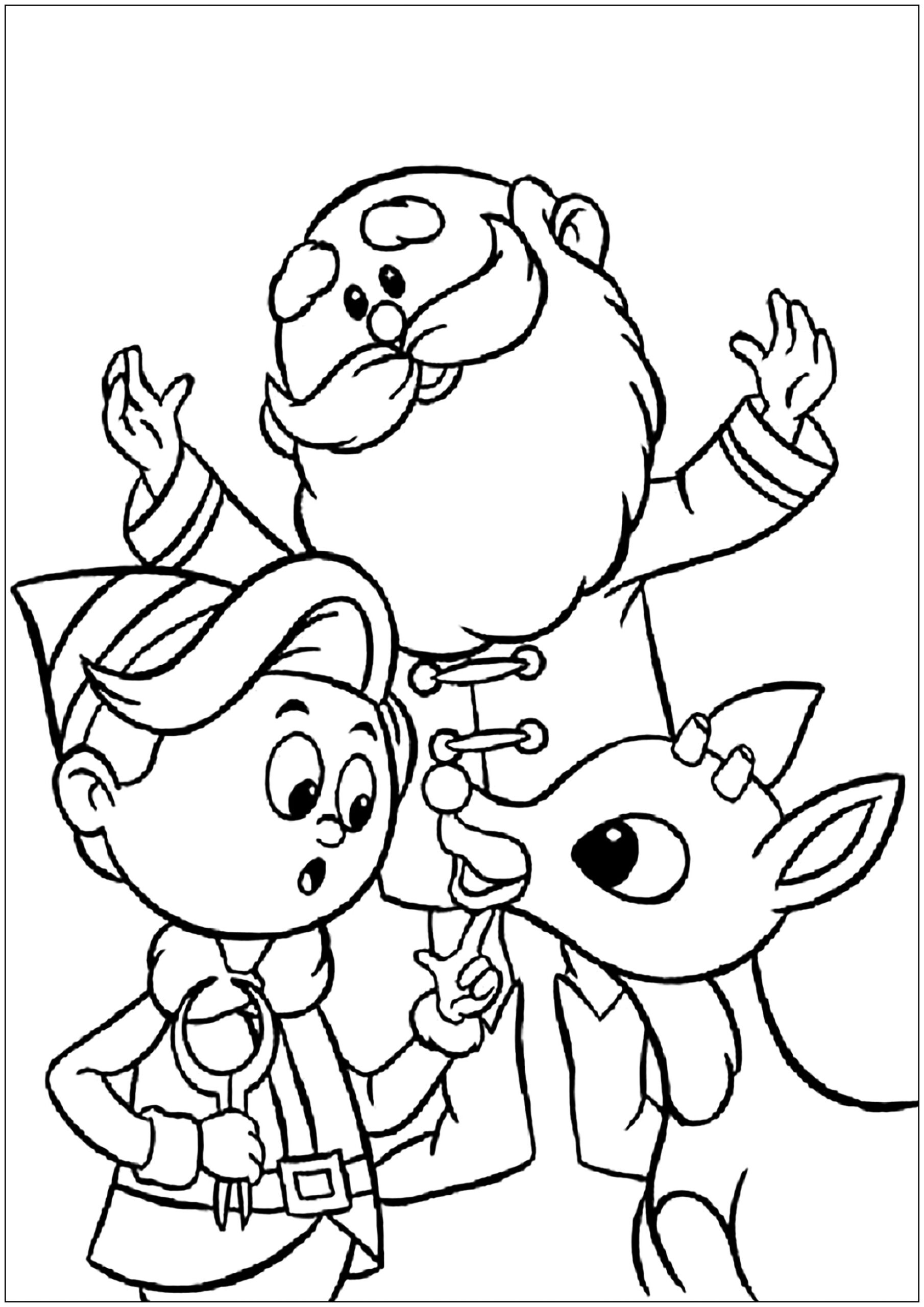 Rudolph The Red Nosed Reindeer Santa Claus And One Of His Elves 
