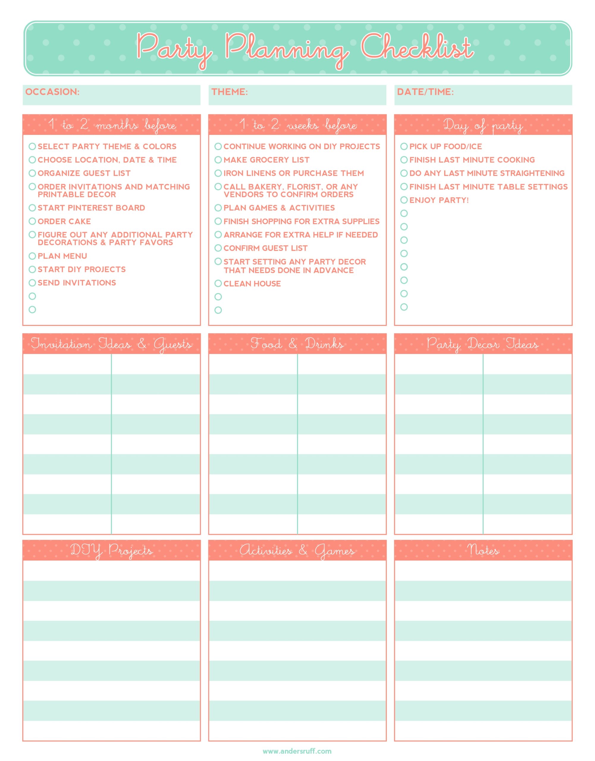 birthday party planning template free