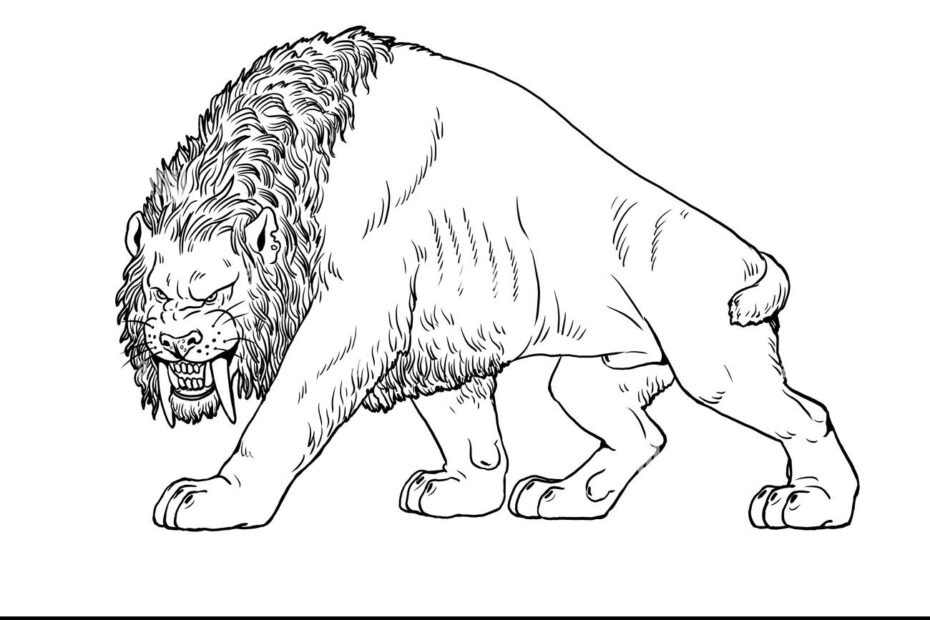 Saber Tooth Cat On The Hunt Animals Illustration Saber toothed Cat Attack Coloring Book Stock Photo Alamy