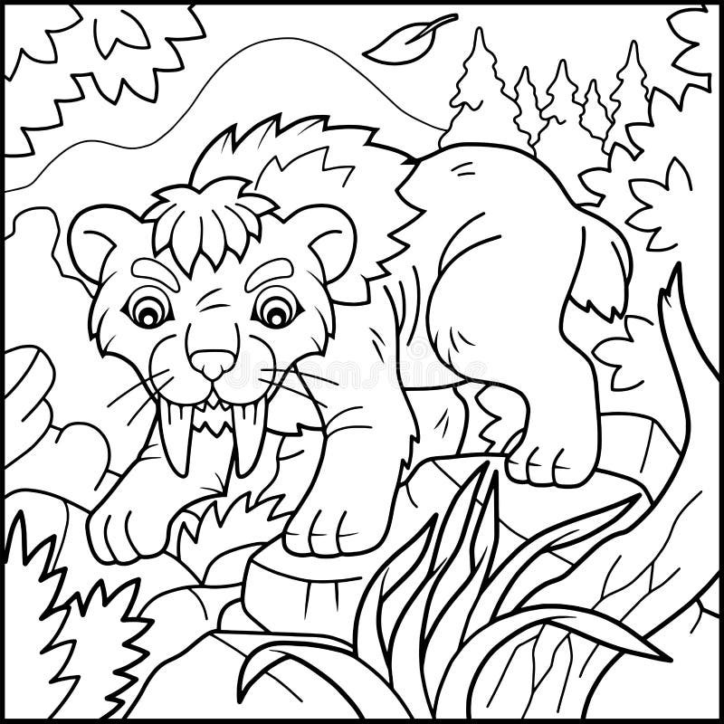 Saber tooth Tiger Coloring Book Stock Vector Illustration Of Book Silhouette 98945610