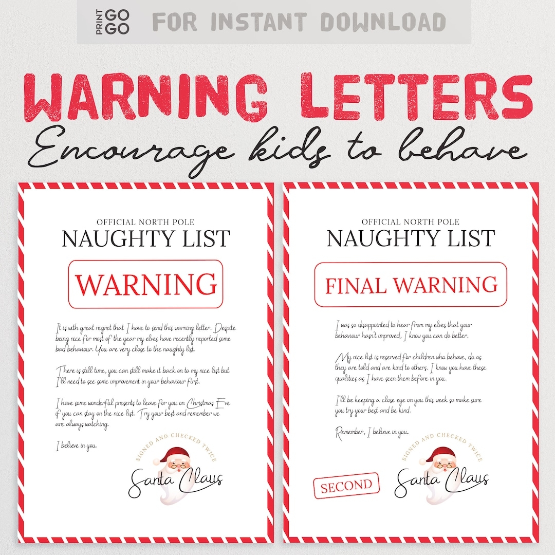 free printable warning letter from santa template