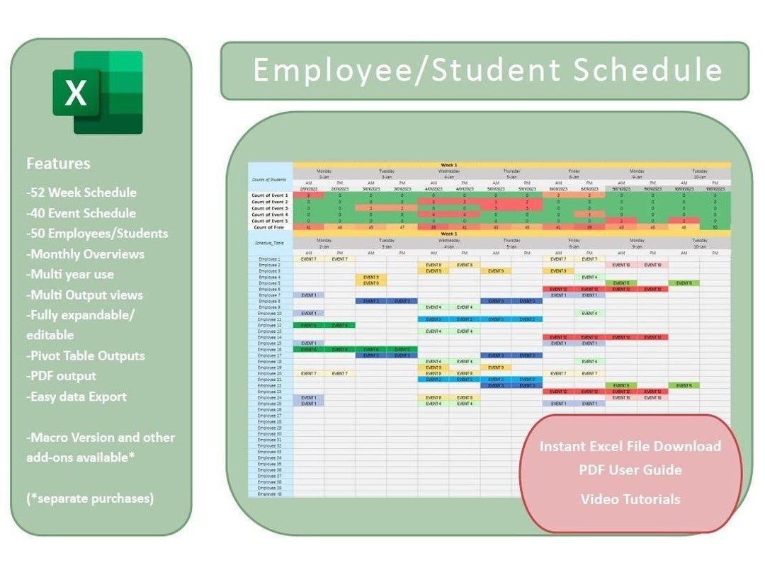 Schedule Template Excel Spreadsheet Planner Schedule Roster Employee Plan Organiser Event Management Etsy