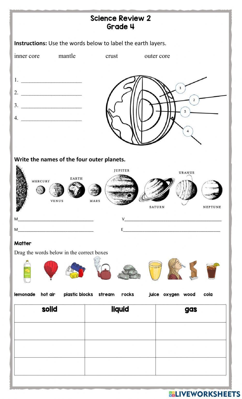 Science Review Grade 4 Interactive Worksheet Live Worksheets 
