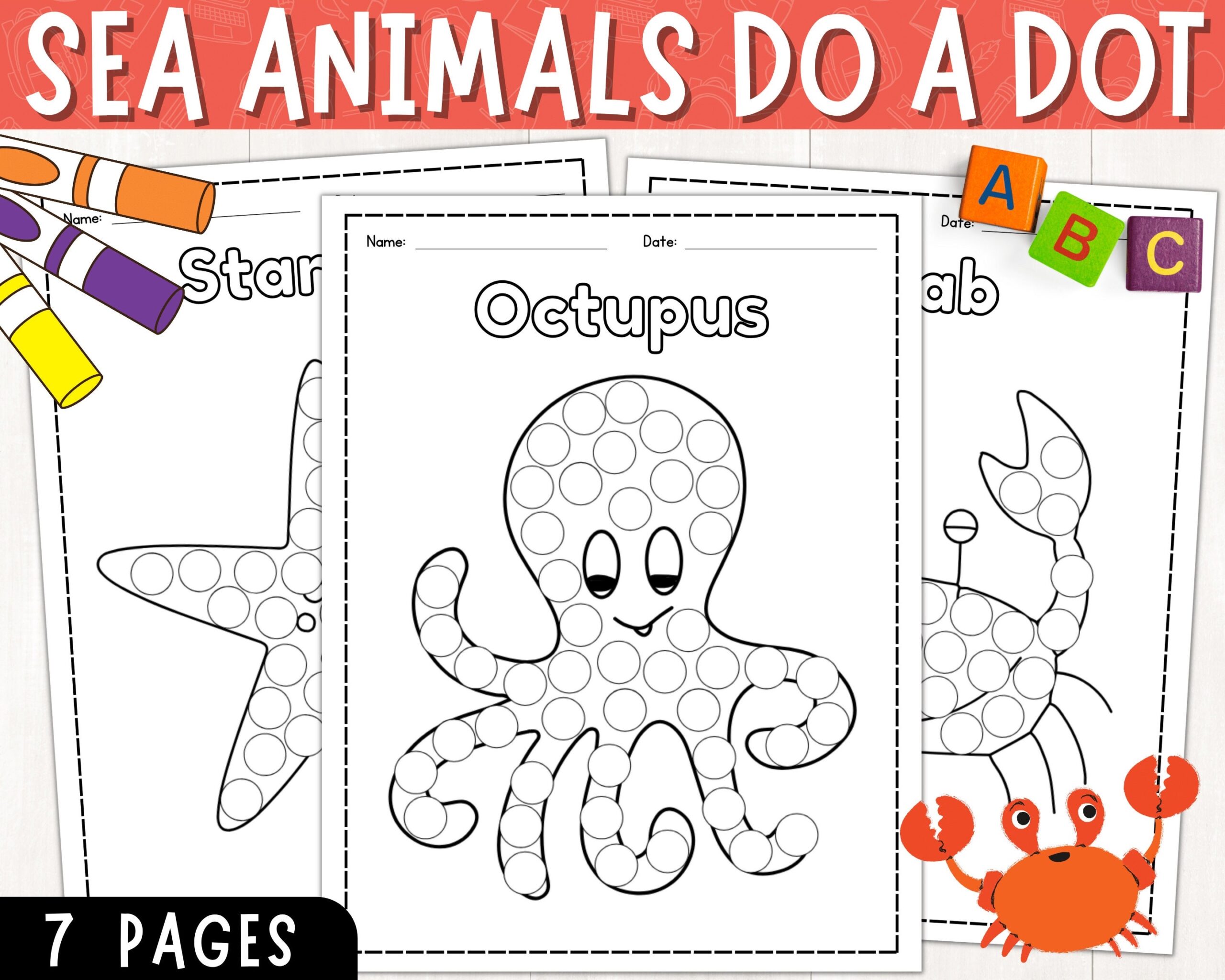 Sea Animals Dot Marker Printable Ocean Animal Do A Dot Coloring Pages Kindergarten Preschool Digital Download PDF Etsy