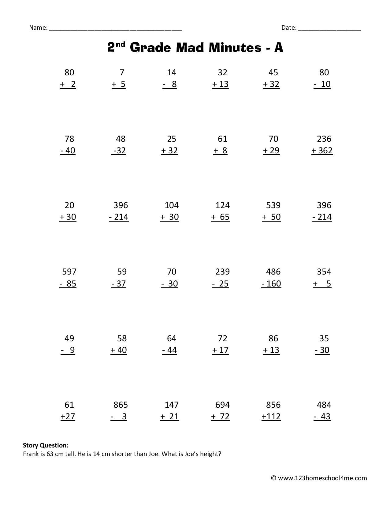 free printable 2nd grade math worksheets