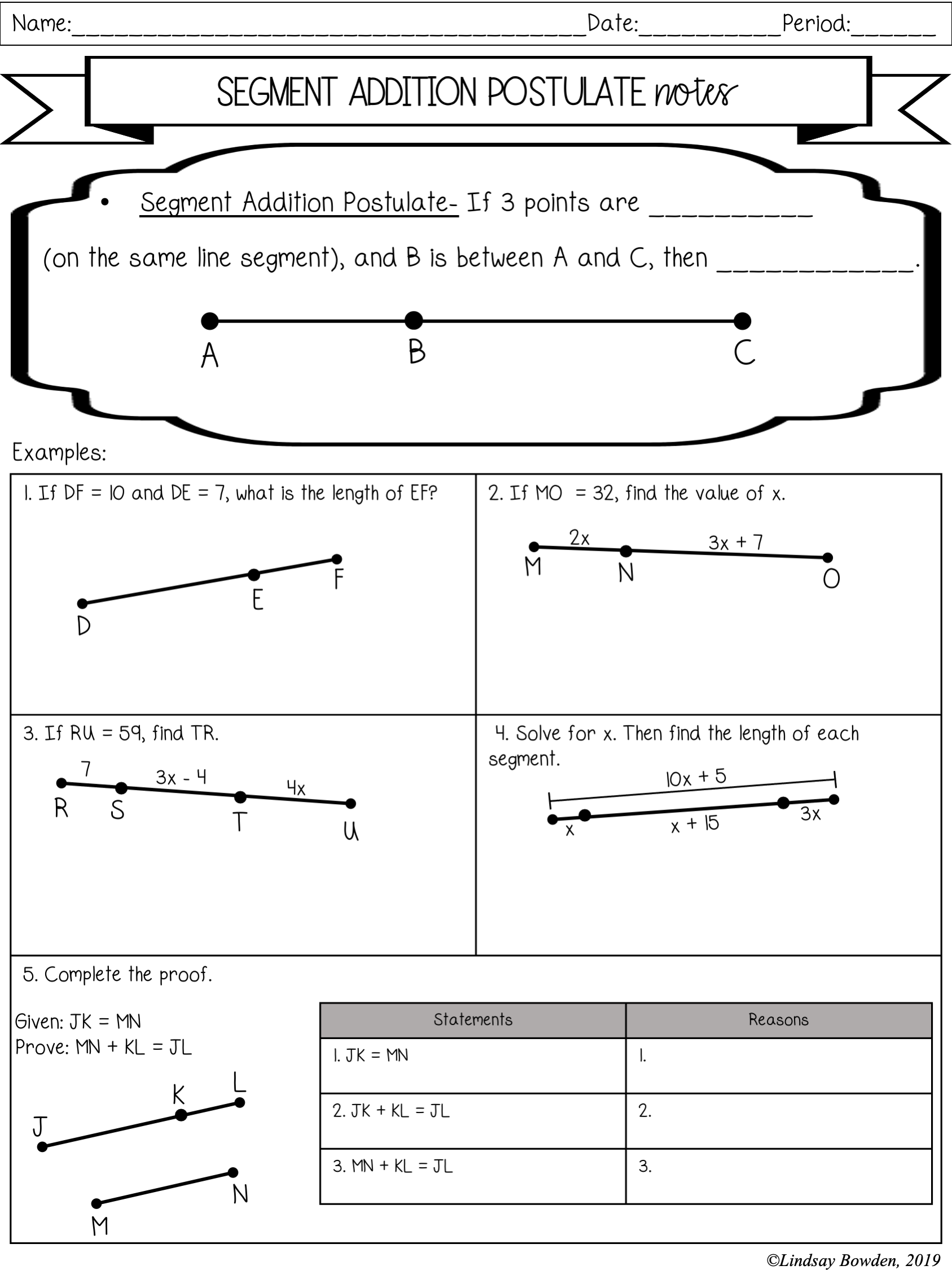 Segment And Angle Addition Postulate Notes And Worksheets Worksheets Library