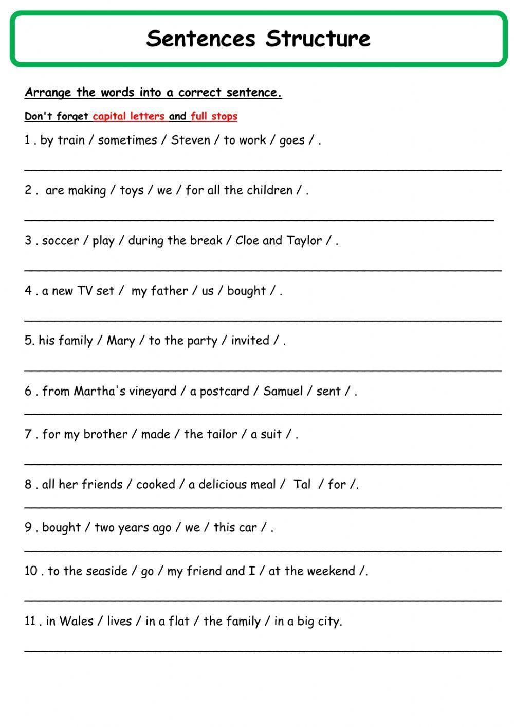 Sentence Structure Online Exercise Live Worksheets Worksheets Library