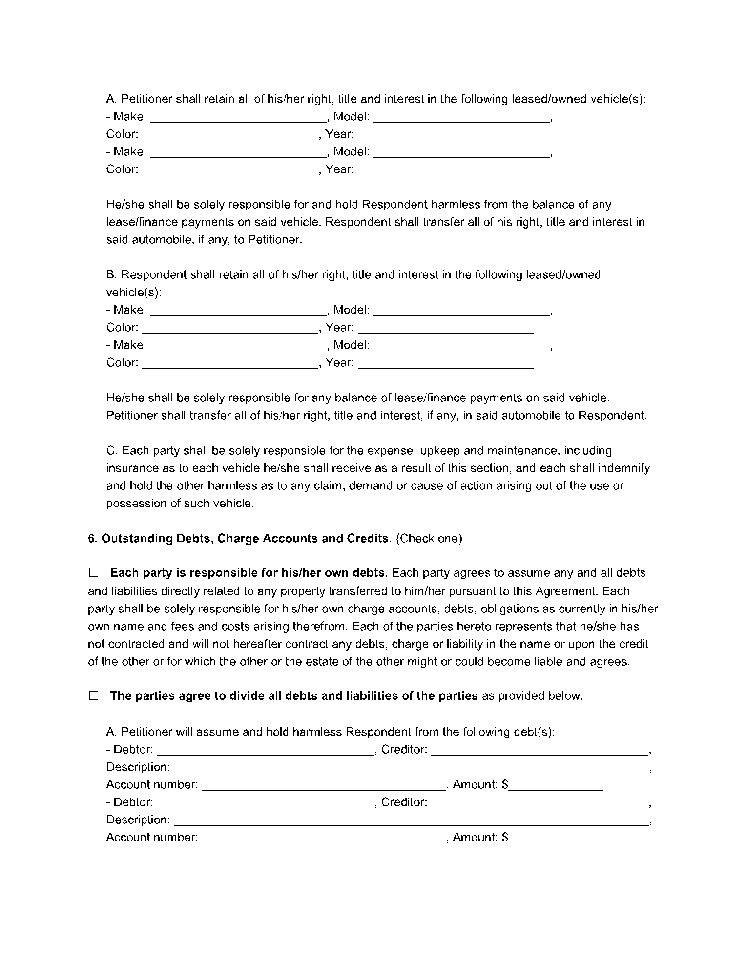 free printable separation agreement