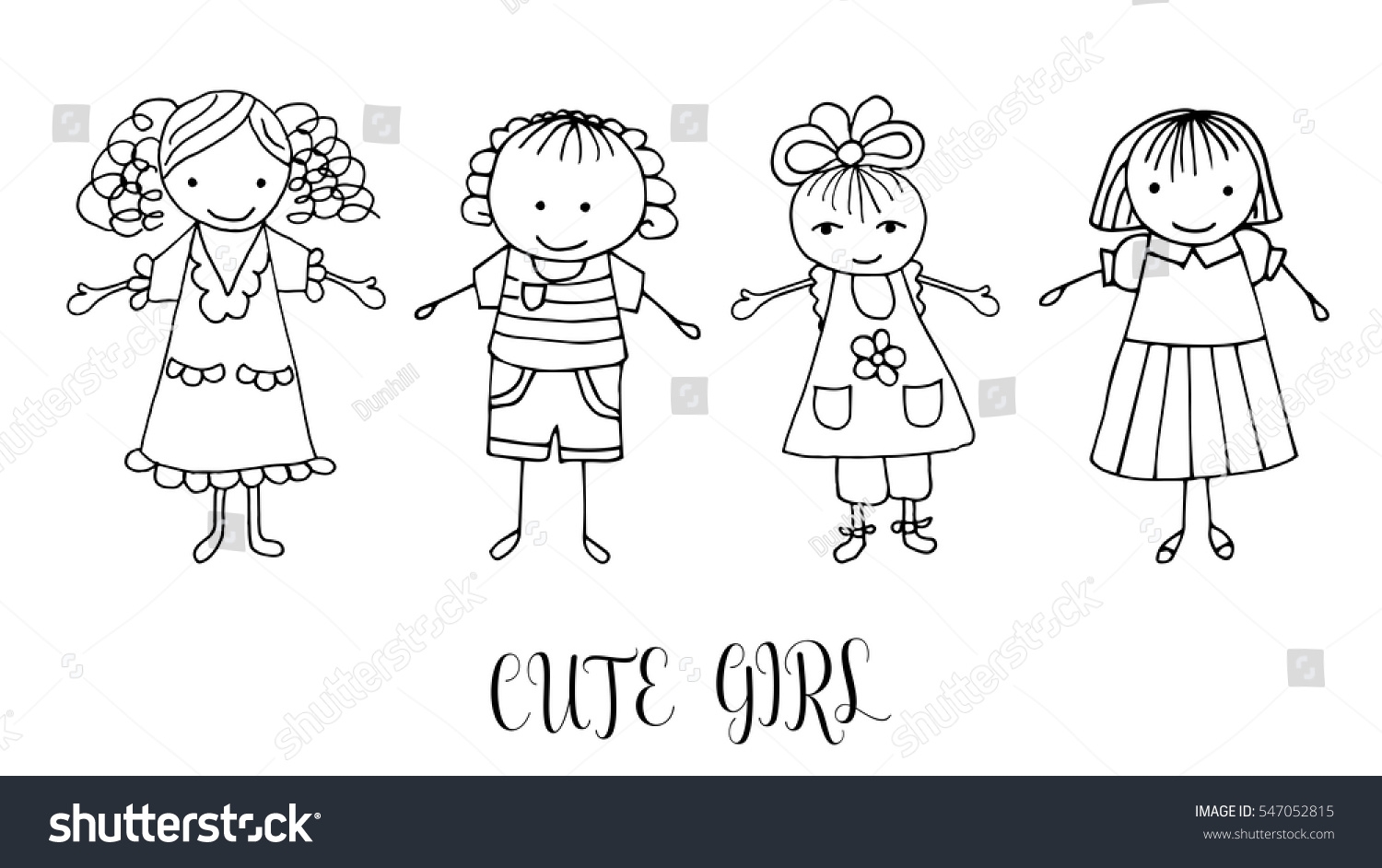 Set Children Drawing Girls Template Painting Stock Vector Royalty Free 547052815 Shutterstock
