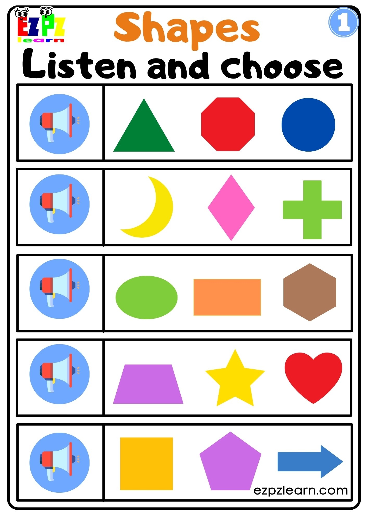 Shapes Vocabulary Interactive Worksheet Listen And Choose The Correct Images Activity For Kids And ESL Students G1 Ezpzlearn