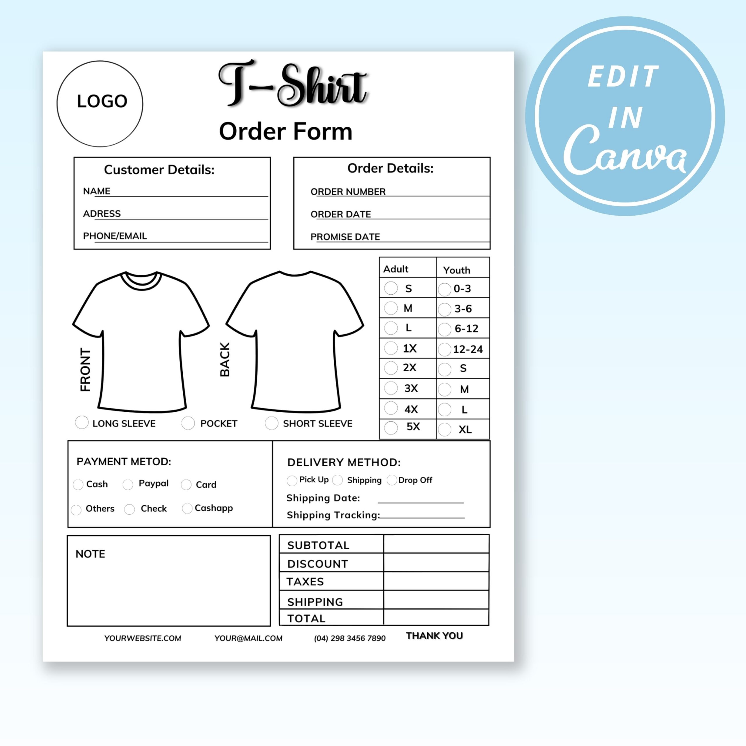 custom sweatshirt order form template free printable