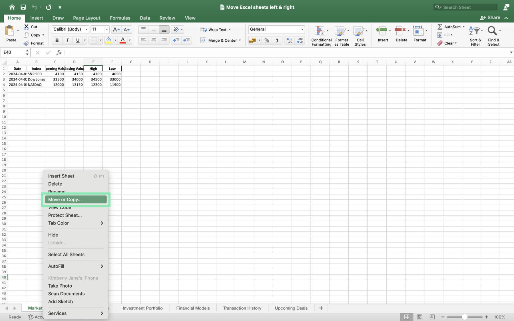 Shortcut To Move The Order Of Excel Sheets Left U0026 Right 
