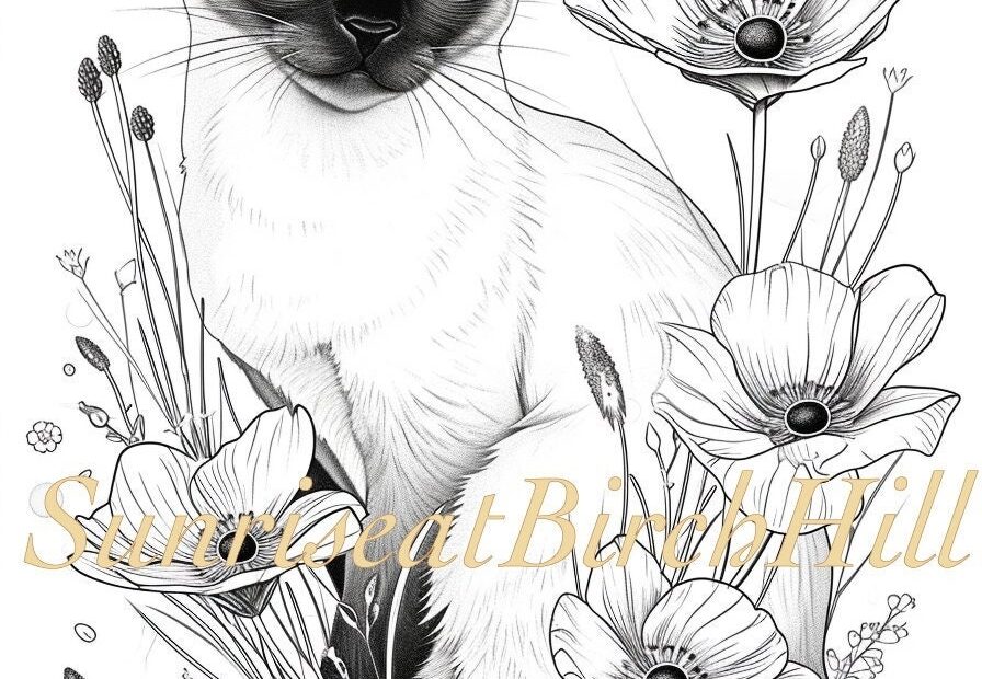 Siamese Cat Coloring Page sheet Adult teen Printable Coloring Page Of Pet Siamese Kitten Breed Insta Download Kids Mental Health Etsy