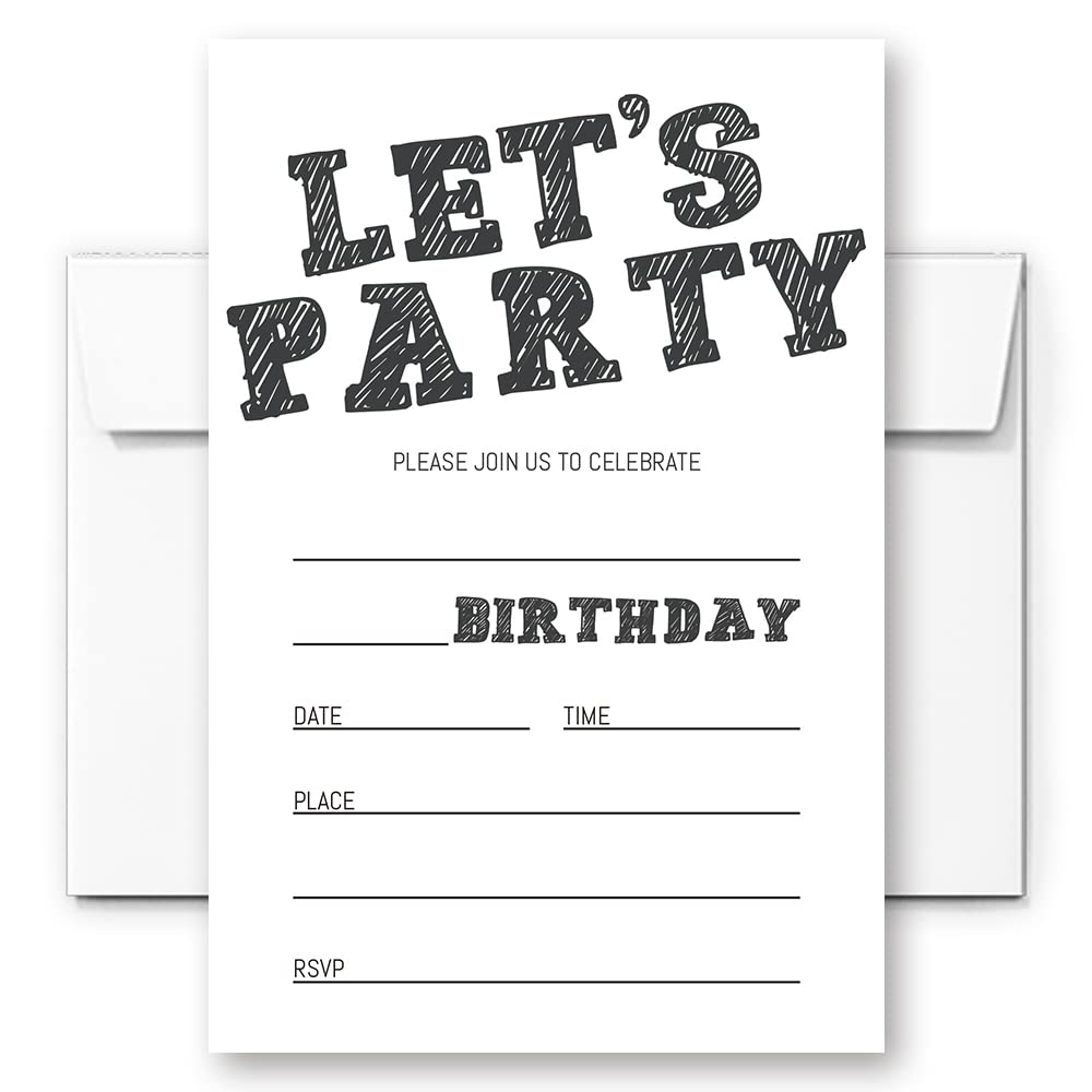 Simple Black And White Birthday Invitations Birthday Invitations For Boys Teens Kids Girls Birthday Invitations Birthday Party Invitations Let s 