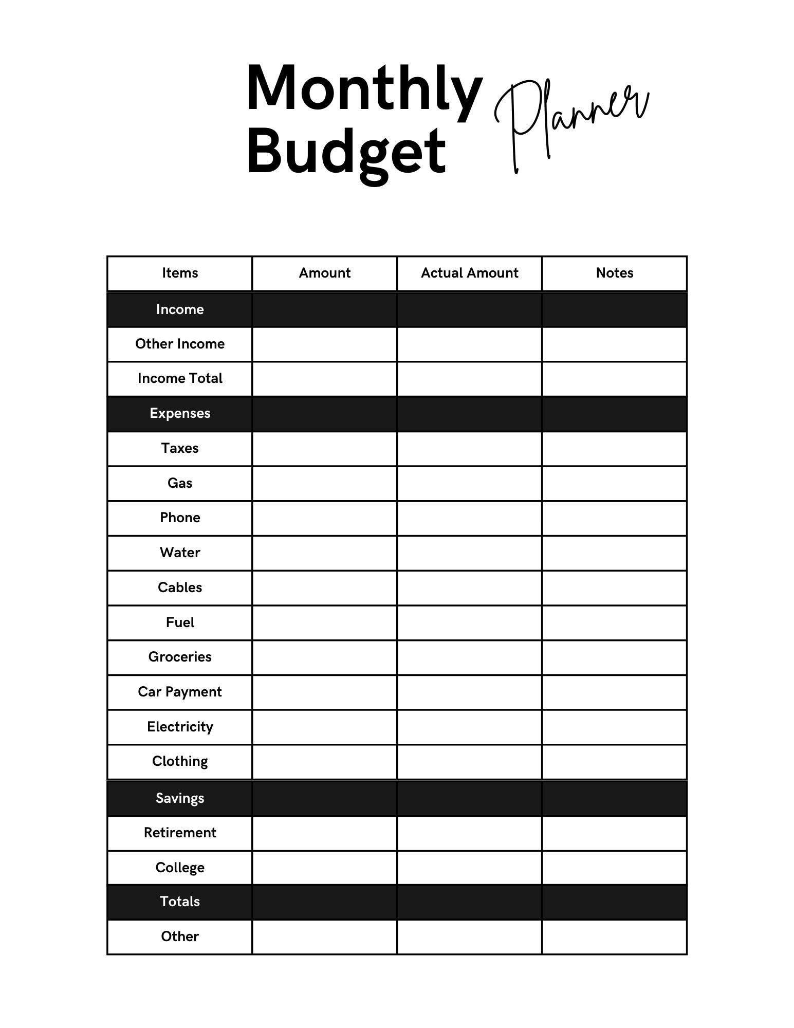 free printable budget worksheets