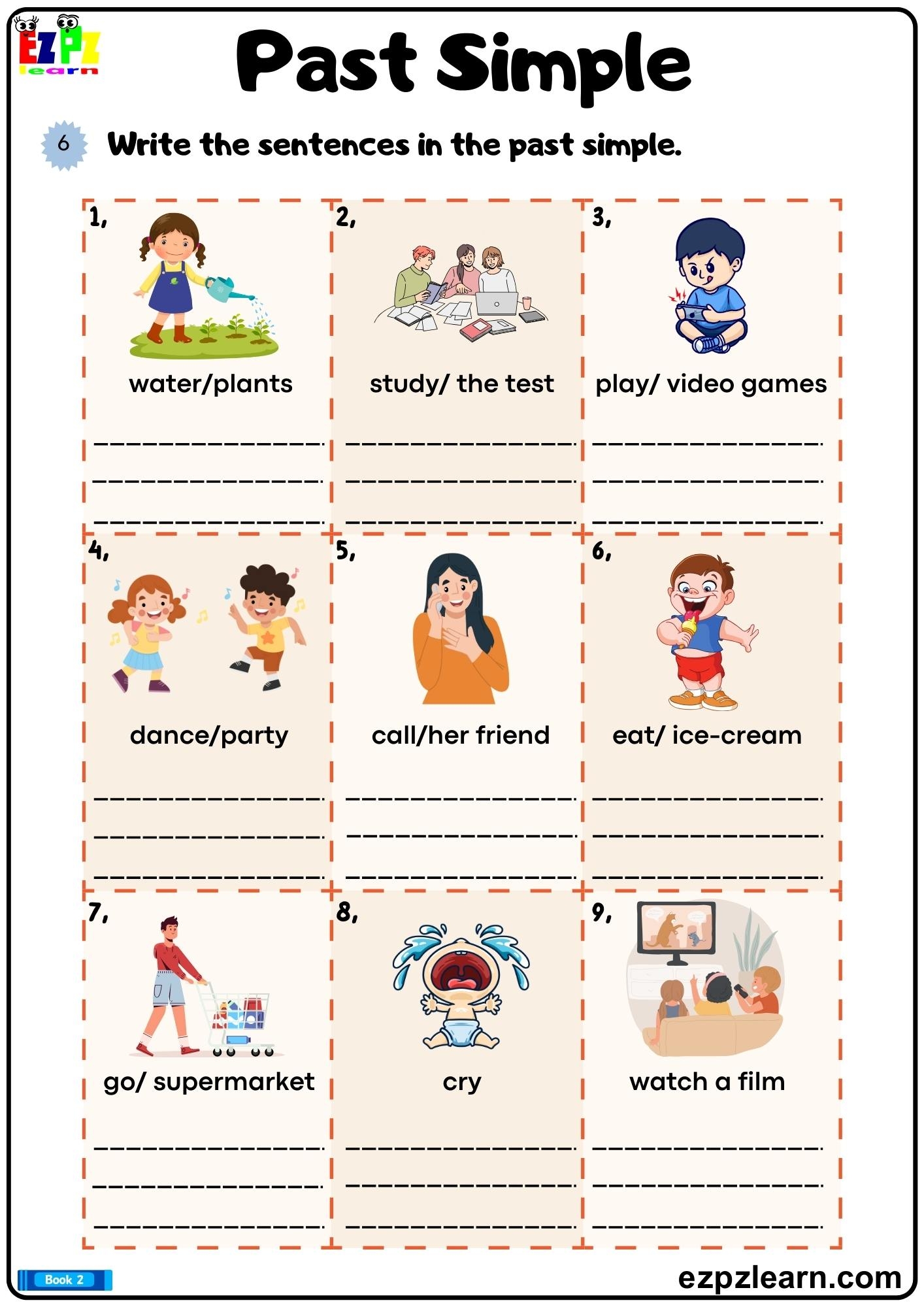 Simple Past Tense Write The Sentences Using The Simple Past Printable PDF Worksheet Ezpzlearn